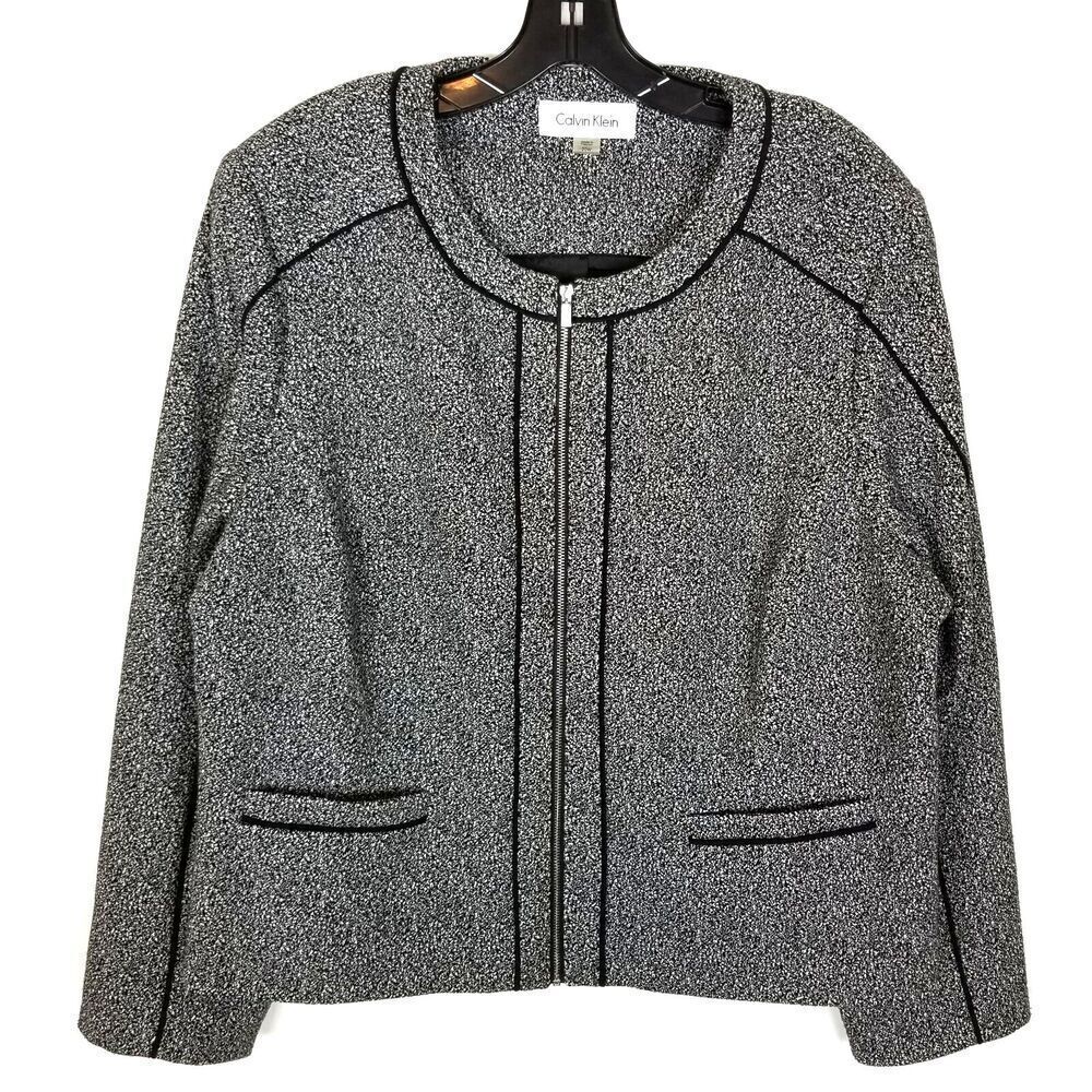 Calvin Klein Women Tweed‎ Zip Up Blazer Jacket Size 20W Gray